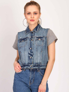 kotty women solid denim jacket