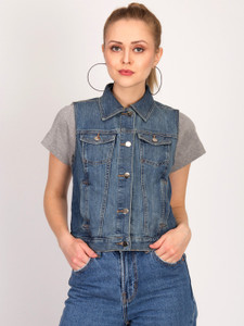 kotty women solid denim jacket