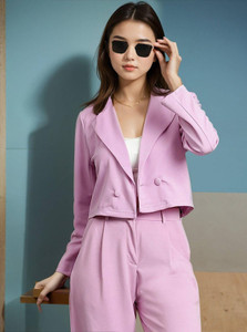 kotty women solid single breasted casual blazer purple