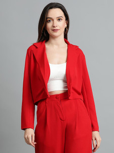 kotty women solid single breasted casual blazer red