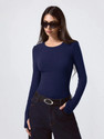 KOTTY Solid Women Round Neck Navy Blue