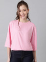 KOTTY Solid Women Round Neck Pink T-Shirt