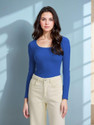 KOTTY Solid Women Scoop Neck Blue T-Shirt