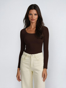 kotty women solid scoop neck cotton blend brown t-shirt
