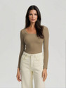 KOTTY Solid Women Scoop Neck Brown T-Shirt