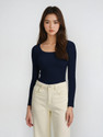 KOTTY Solid Women Scoop Neck Dark Blue T-Shirt