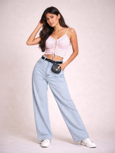 KOTTY Wide Leg Women Light Blue Jeans