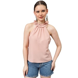 KOTTY Womens Casual Sleeveless Solid Pink Top