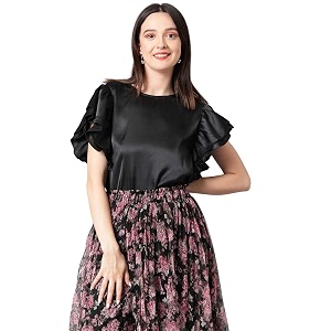kotty women39s solid butterfly sleeve regular fit thamar black topblackm-ktttop267m