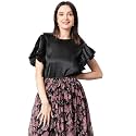KOTTY Women's Solid Butterfly Sleeve Regular Fit Thamar Black Top(Black,M)-KTTTOP267M