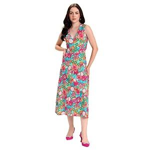 KOTTY Womens Flowy Midi Round Neck Plus