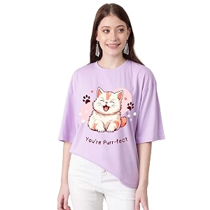 KOTTY Womens Solid Oversized Fit T-Shirt