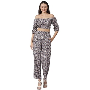 kotty women39s solid relaxed fit off shoulder co-ord top and trouser set