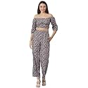 KOTTY Women's Solid Relaxed Fit Off Shoulder Co-ord Top and Trouser Set