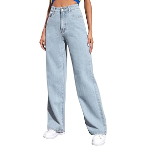 kotty womens high waist denim jeans  straight relaxed amp wide leg fit  light blue dark blue amp black  casual regular length fashion wear