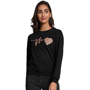 kotty women fleece full sleeve crew neck pinted sweatshirt