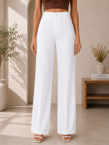 KOTTY Women Regular Fit White Polyester Trousers