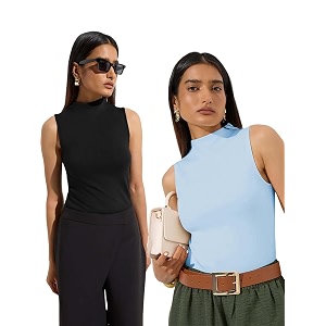 kotty womens sleeveless high neck ribbed tank top combo pack of 2 stylish casual amp office wear tops