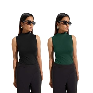 kotty womens sleeveless high neck ribbed tank top combo pack of 2 stylish casual amp office wear tops
