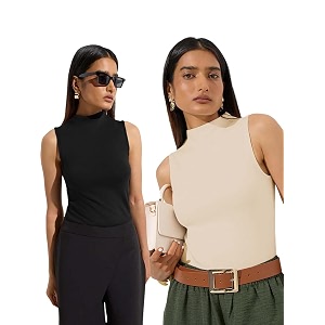 kotty womens sleeveless high neck ribbed tank top combo pack of 2 stylish casual amp office wear tops