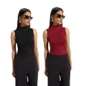 KOTTY Women’s Sleeveless High Neck Ribbed Tank Top Combo Pack of 2 Stylish Casual &amp; Office Wear Tops