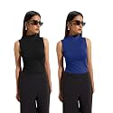 KOTTY Women’s Sleeveless High Neck Ribbed Tank Top Combo Pack of 2 Stylish Casual &amp; Office Wear Tops