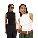 KOTTY Women’s Sleeveless High Neck Ribbed Tank Top Combo Pack of 2 Stylish Casual &amp; Office Wear Tops