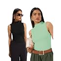 KOTTY Women’s Sleeveless High Neck Ribbed Tank Top Combo Pack of 2 Stylish Casual &amp; Office Wear Tops