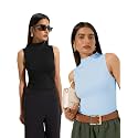 KOTTY Women’s Sleeveless High Neck Ribbed Tank Top Combo Pack of 2 Stylish Casual &amp; Office Wear Tops