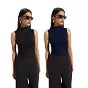KOTTY Women’s Sleeveless High Neck Ribbed Tank Top Combo Pack of 2 Stylish Casual &amp; Office Wear Tops