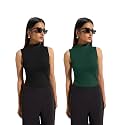 KOTTY Women’s Sleeveless High Neck Ribbed Tank Top Combo Pack of 2 Stylish Casual &amp; Office Wear Tops