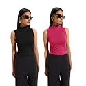 KOTTY Women’s Sleeveless High Neck Ribbed Tank Top Combo Pack of 2 Stylish Casual &amp; Office Wear Tops