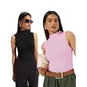 KOTTY Women’s Sleeveless High Neck Ribbed Tank Top Combo Pack of 2 Stylish Casual &amp; Office Wear Tops