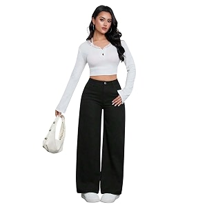 kotty womens high waist flared fit ankle length clean look denim jeans