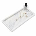 Koville 12" x 6" White Marble Vanity Tray for Home, Marble Bathroom Tray