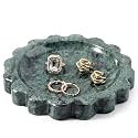 Koville 5.51" Scalloped Marble Tray, Round Stone Jewelry Trinket Dish for Ring, Natural Small Marble Tray for Bathroom Kitchen Dresser Countertop, Decorative Candle Tray(Green)
