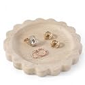 Koville 5.51" Travertine Tray, Natural Stone Trinket Dish for Ring Perfume, Round Scalloped Decorative Tray for Bathroom Vanity Dresser Countertop, Home Table Decor