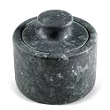 Koville Indian Green Marble Salt Cellar with Lid 3.5", Stone Pepper Container & Spice Jars for Kitchen, Marble Salt and Pepper Holder, Stone Storage Box for Kitchen Counter, Spice Jar