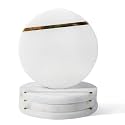 Koville Marble Coaster Set of 4, Round Coasters, 4" Stone Coaster for Drinks Coffee, White Marble with Gold Brass Coasters for Coffee Table Home Bar Decor, Heat Resistant, Gift Choice