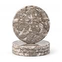 Koville Marble Coaster Set of 4, Round Coasters, 4" Stone Coaster for Drinks Coffee, Marble Coasters for Coffee Table Home Bar Decor, Heat Resistant, Gift Choice(Gray)