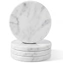Koville Marble Coaster Set of 4, Round Coasters, 4" Stone Coaster for Drinks Coffee, Marble Coasters for Coffee Table Home Bar Decor, Heat Resistant, Gift Choice(Bianco Carrara)