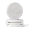 Koville Marble Coaster Set of 4, Round White Coasters, 4" Cup Coasters for Drinks, Heat Resistant Coaster for Coffee Table Home Office Bar Decor(Namib Fantasy)