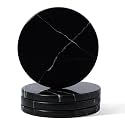 Koville Marble Coaster Set of 4, Round Coasters, 4" Stone Coaster for Drinks Coffee, White Marble Coasters for Coffee Table Home Bar Decor, Heat Resistant, Gift Choice(Black)