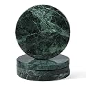 Koville Marble Coaster Set of 4, Round Coasters, 4" Stone Coaster for Drinks Coffee, White Marble Coasters for Coffee Table Home Bar Decor, Heat Resistant, Gift Choice(Green)