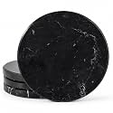 Koville Marble Coasters, Round Modern Coaster Set of 4 for Drinks, 4" Stone Coaster Heat Resistant, Decorative Marble Coasters for Coffee Table Home Bar Decor, Gift Choice(Black)