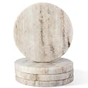 Koville Marble Coasters, Round Modern Coaster Set of 4 for Drinks, 4" Stone Coaster Heat Resistant, Decorative Marble Coasters for Coffee Table Home Bar Decor, Gift Choice(Crystal Wooden)