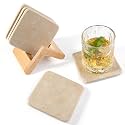 Koville Marble Coasters Set of 5, Square Coasters with Holder for Drinks, 4" Cup Coaster for Coffee Table Home Office Bar Decor, Heat Resistant Decorative Drink Coaster (Brown)