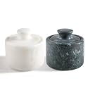 Koville Marble Salt Cellar White and Green Salt Holder with Lid for Kitchen Table Décor, Elegant Modern Handcrafted Seasoning Container for Countertop, Salt and Pepper Holder & Coffee Beans Storage