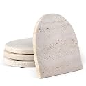 Koville Travertine Coaster Set of 4, Natural Marble Coasters for Drinks, 4" Stone Coasters Modern Arch Shape Heat Resistant, Decorative Marble Coaster for Table Home Decor(Beige)