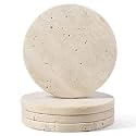 Koville Travertine Coasters, Marble Coaster Set of 4 for Drinks, 4" Round Stone Coasters Set Heat Resistant, Decorative Modern Cup Coaster for Coffee Table Home Bar Decor, Unique Gift Choice(Beige)